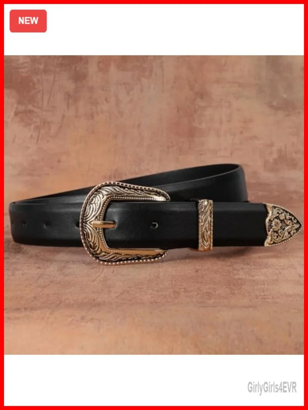 Western Faux Leather Women's Belt with Vintage Metal Buckle